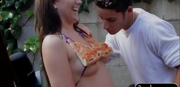  Woman used pizza as bikini eaten by man